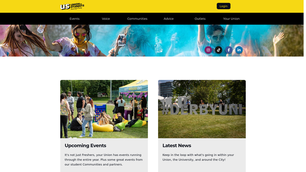 Screenshot of the University Of Derby Students' Union website
