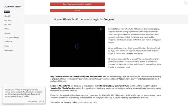 Screenshot of the Leicester Wheels For All website
