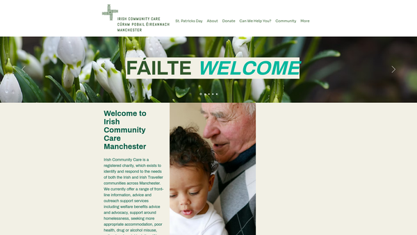 Screenshot of the Irish Community Care Manchester website