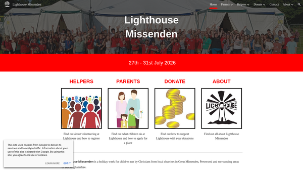 Screenshot of the Lighthouse Missenden website