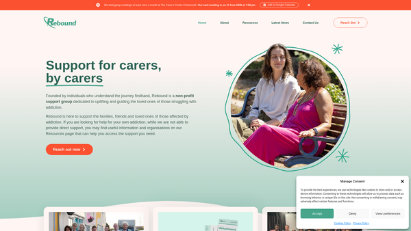 Screenshot of the Rebound Carers Support Group website