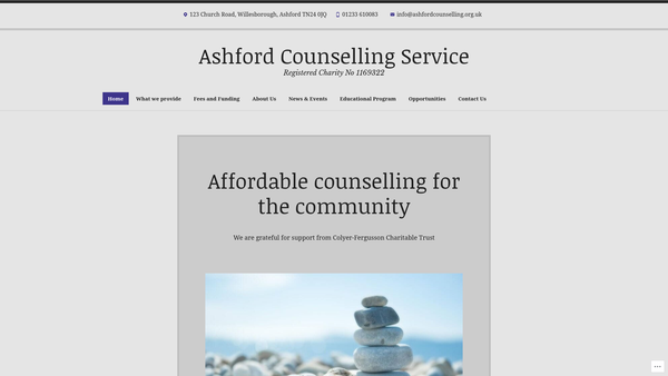 Screenshot of the Ashford Counselling Service (CIO) website