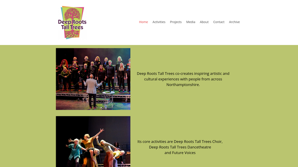 Screenshot of the Deep Roots Tall Trees website