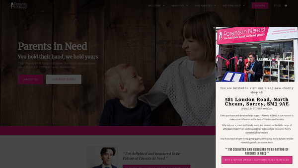 Screenshot of the Parents In Need website
