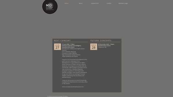 Screenshot of the Stamford Chamber Orchestra website