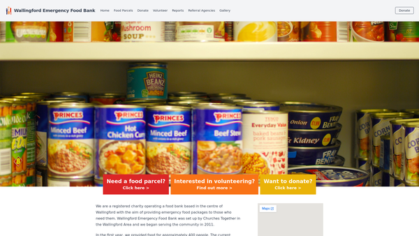 Screenshot of the Wallingford Emergency Food Bank website
