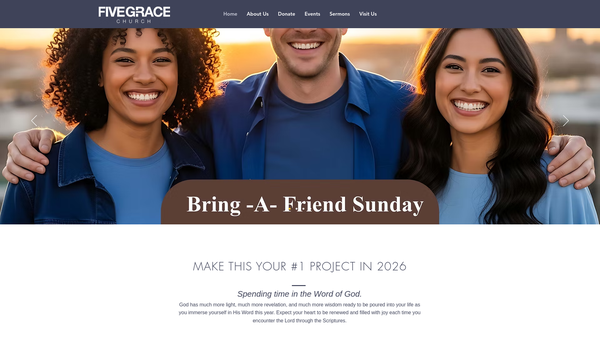 Screenshot of the Five Grace Church website