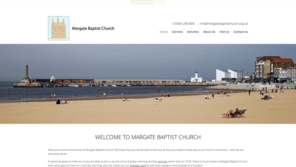 Screenshot of the Margate Baptist Church (Cecil Square) website