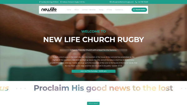 Screenshot of the New Life Church Rugby website