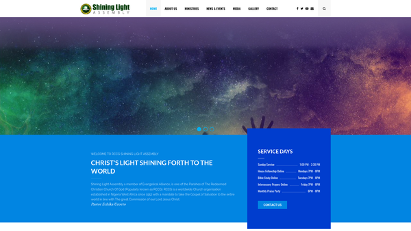 Screenshot of the The Redeemed Christian Church Of God Shining Light Assembly website