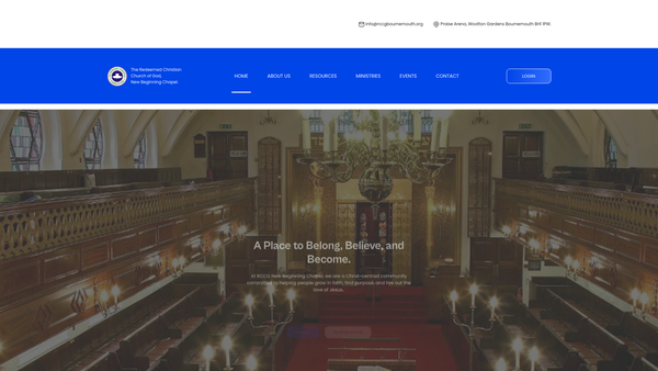 Screenshot of the The Redeemed Christian Church Of God New Beginning Chapel Bournemouth website
