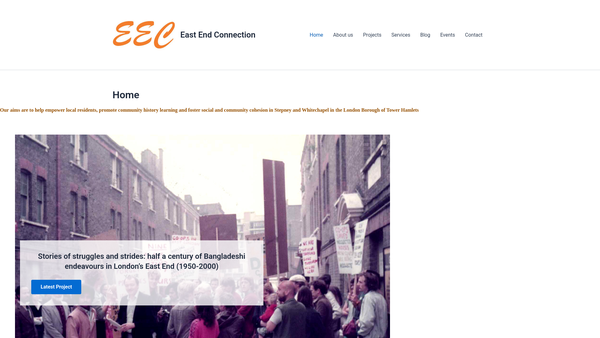 Screenshot of the East End Connection website