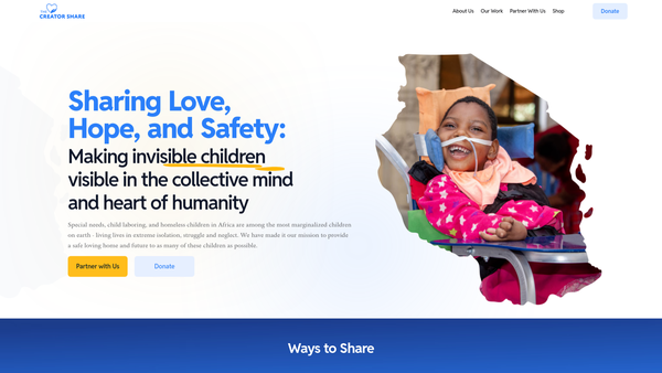Screenshot of the The Creator Share Foundation website