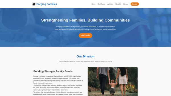 Screenshot of the Forging Families website