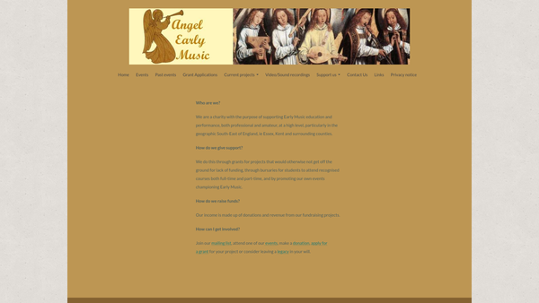 Screenshot of the Angel Early Music website