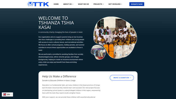 Screenshot of the Tshianza Tshia Kasai website
