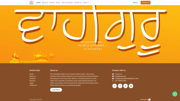 Screenshot of the Guru Hargobind Sahib Trust website