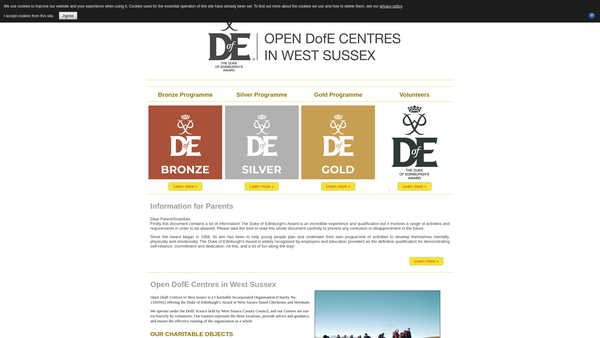 Screenshot of the Open Dofe Centres In West Sussex website