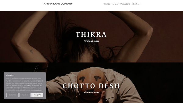 Screenshot of the Akram Khan Dance Company website