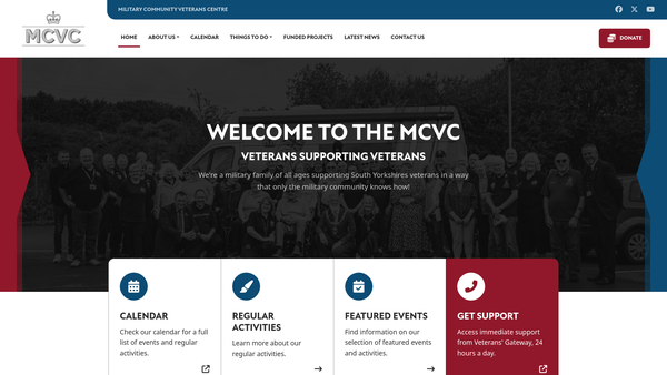 Screenshot of the Rotherham Military Community Veterans Centre (Mcvc) website