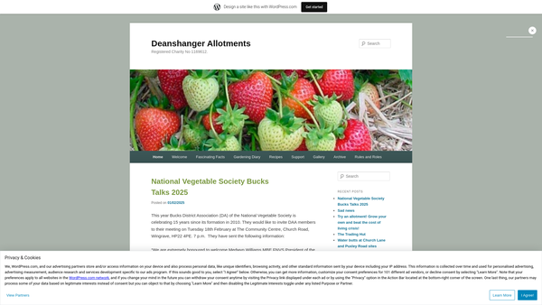 Screenshot of the Deanshanger Allotments website