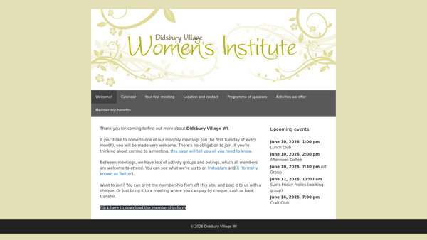 Screenshot of the The Didsbury Village Womens' Institute website