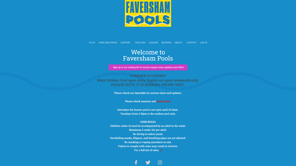 Screenshot of the Faversham Swimming Pools Management Committee Ltd website