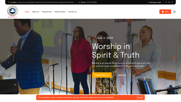 Screenshot of the The Redeemed Christian Church Of God Rivers Of Joy Dagenham website