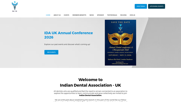 Screenshot of the Indian Dental Association - UK website