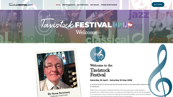 Screenshot of the Tavistock Festival CIO website