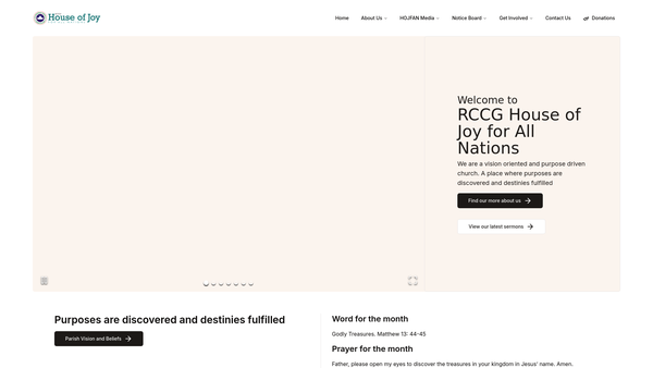 Screenshot of the The Redeemed Christian Church Of God House Of Joy For All Nations website