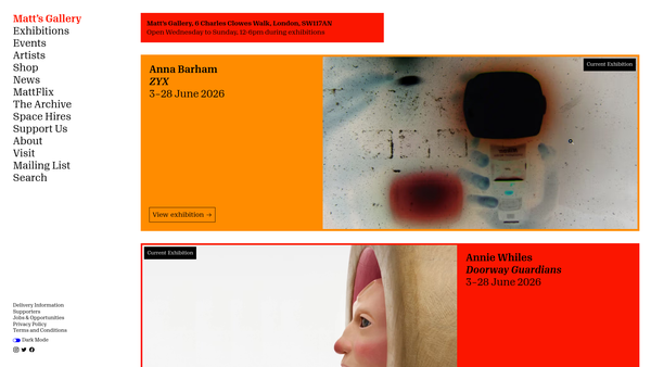 Screenshot of the Matt's Gallery Limited website