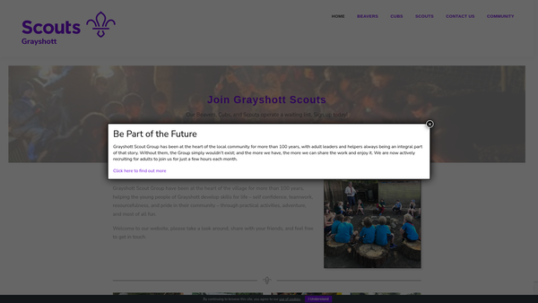 Screenshot of the Grayshott Scout Group website