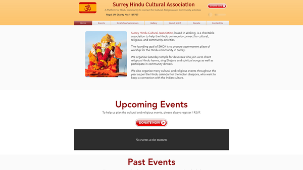Screenshot of the Surrey Hindu Cultural Association, (Shca) website