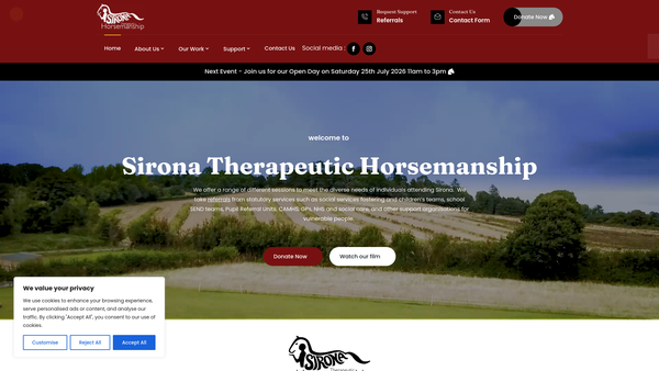 Screenshot of the Sirona Therapeutic Horsemanship CIO website