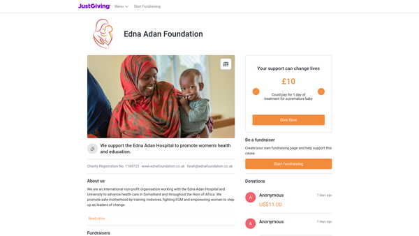 Screenshot of the Edna Adan Foundation website