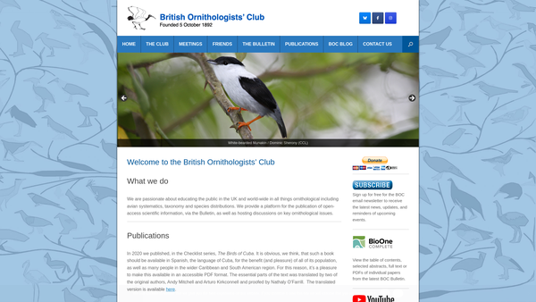 Screenshot of the British Ornithologists' Club website
