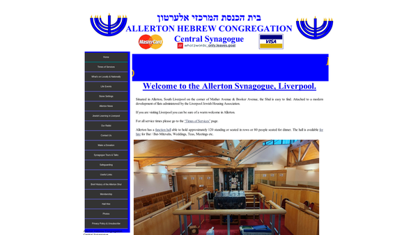Screenshot of the Allerton Hebrew Congregation Central Synagogue website
