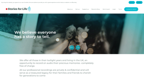 Screenshot of the Stories For Life website