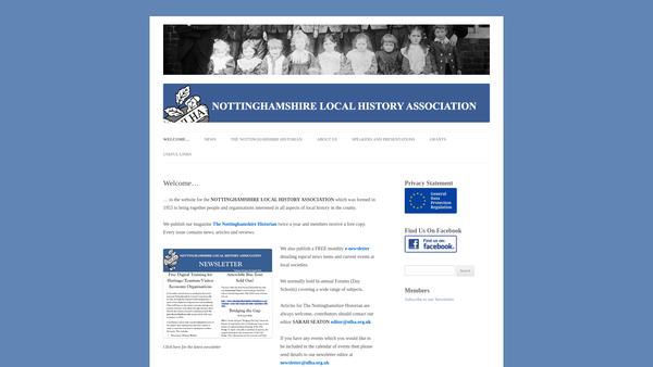 Screenshot of the Nottinghamshire Local History Association website
