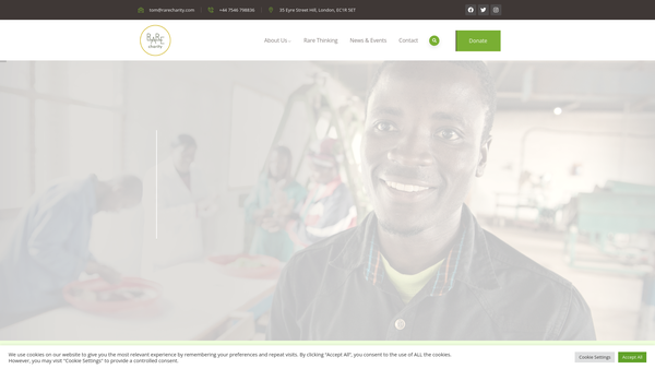 Screenshot of the Rare Charity website