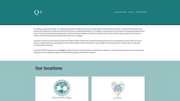 Screenshot of the Q+ website