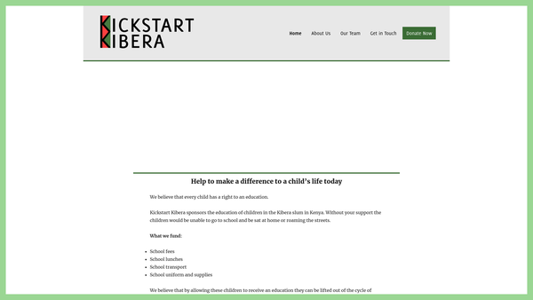 Screenshot of the Kickstart Kibera website