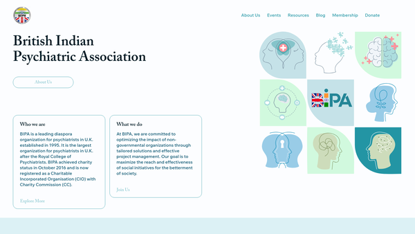 Screenshot of the British Indian Psychiatric Association website
