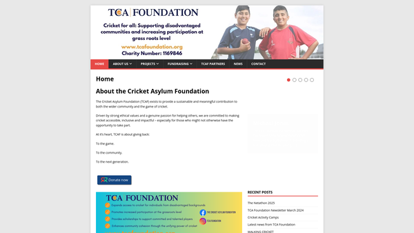 Screenshot of the The Cricket Asylum Foundation website