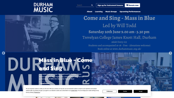 Screenshot of the Durham Music Trust website