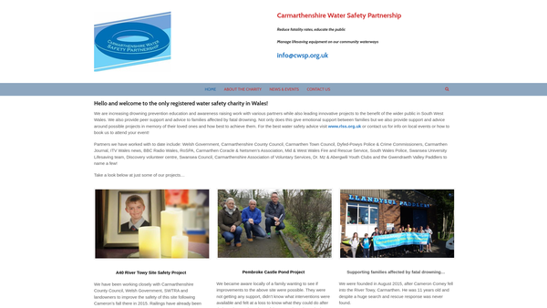 Screenshot of the Carmarthenshire Water Safety Partnership website