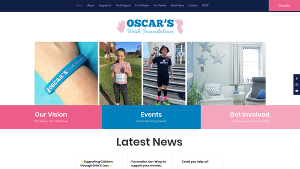 Screenshot of the Oscar's Wish Foundation website