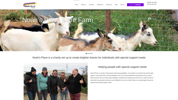 Screenshot of the Noah's Place Care Farm website