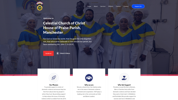 Screenshot of the Celestial Church Of Christ - House Of Praise Parish website